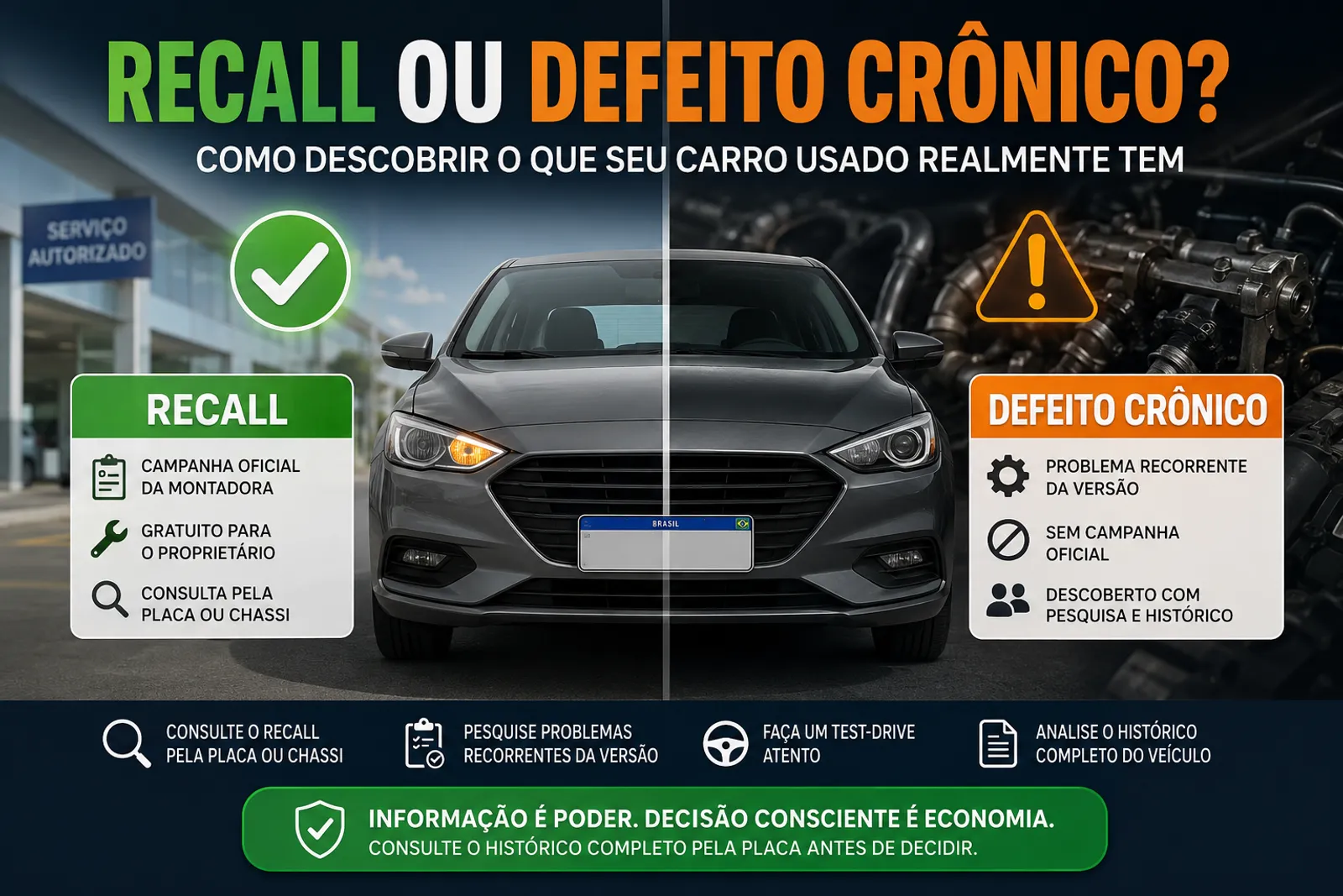 Capa do artigo: Recall ou Defeito Crônico? Como Descobrir o Que Seu Carro Usado Realmente Tem